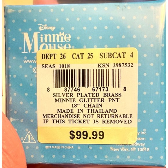Disney Minnie Mouse Glitter Pendant, Pastel colors, 18" chain, NEW in box - Picture 4 of 5